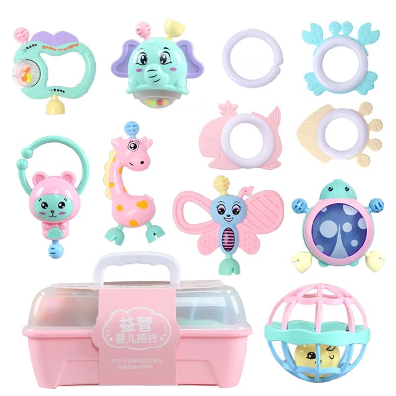 Set sonaglio per neonati e bambini piccoli, 0-1 anni, sonaglio per dentizione neonato, confezione regalo giocattolo educativo neonato