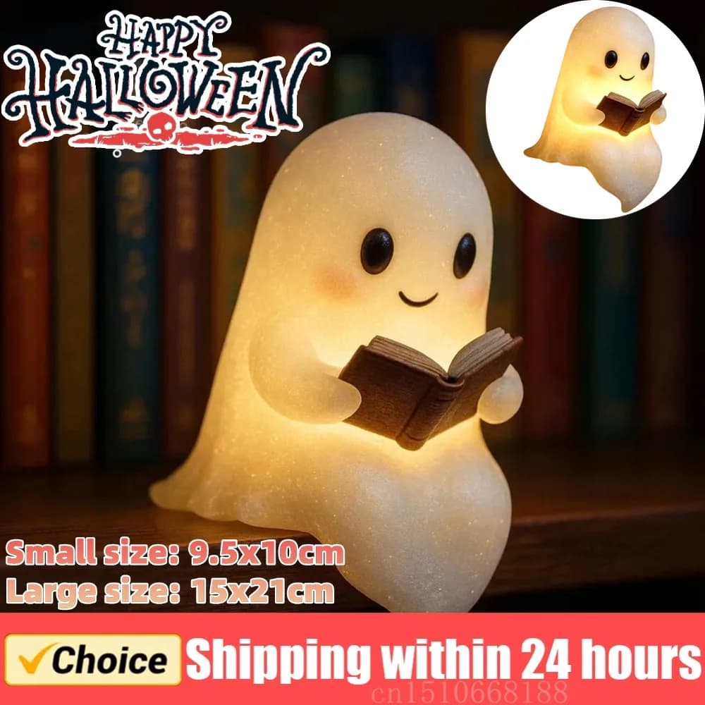1/2 pezzi carino fantasma lampada da lettura Halloween 3D LED luce notturna luce da scrivania spettrale per la camera da letto studio amanti dei libri Home Office