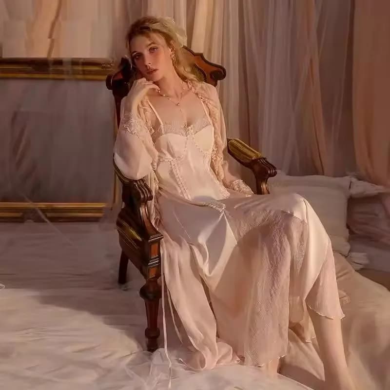 Women's pyjamas Sexy lingerie Pizzo Warm nightwear 2 pieces Night shirt Watch Set Nightwear Women's Long Sleeve Bathrobe Homewear