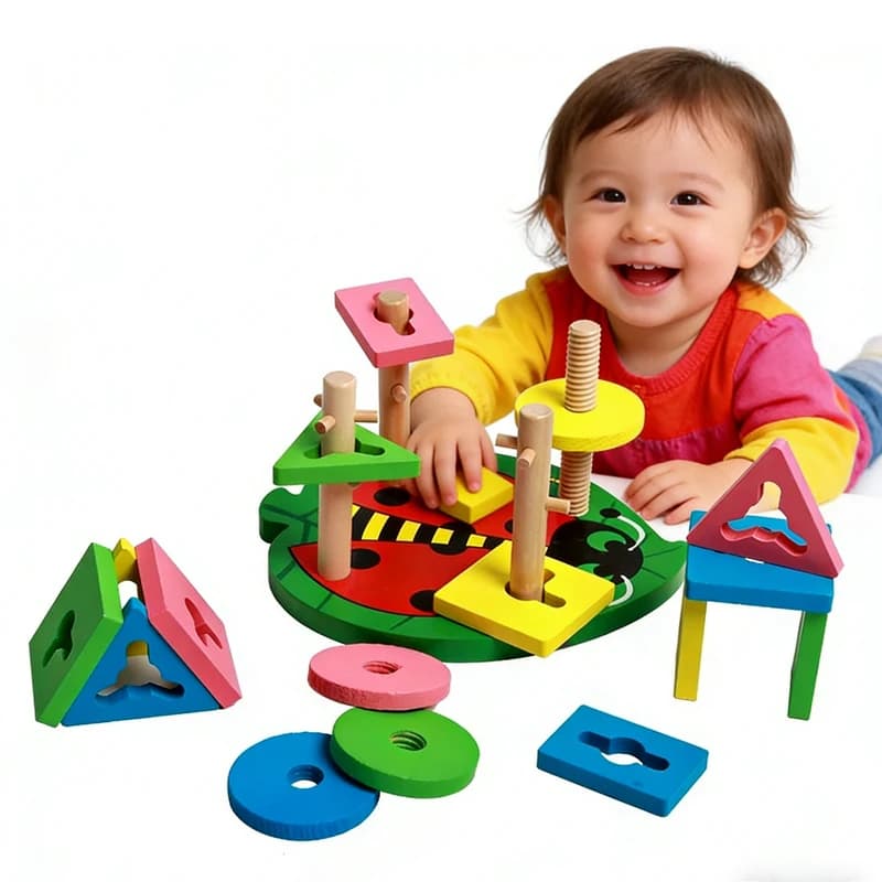 Giocattolo Montessori in Legno, Blocchi da Costruzione per l'Apprendimento Precoce, Gioco Educativo per Abbinamento di Colori e Forme, Puzzle per Bambini e Bambine