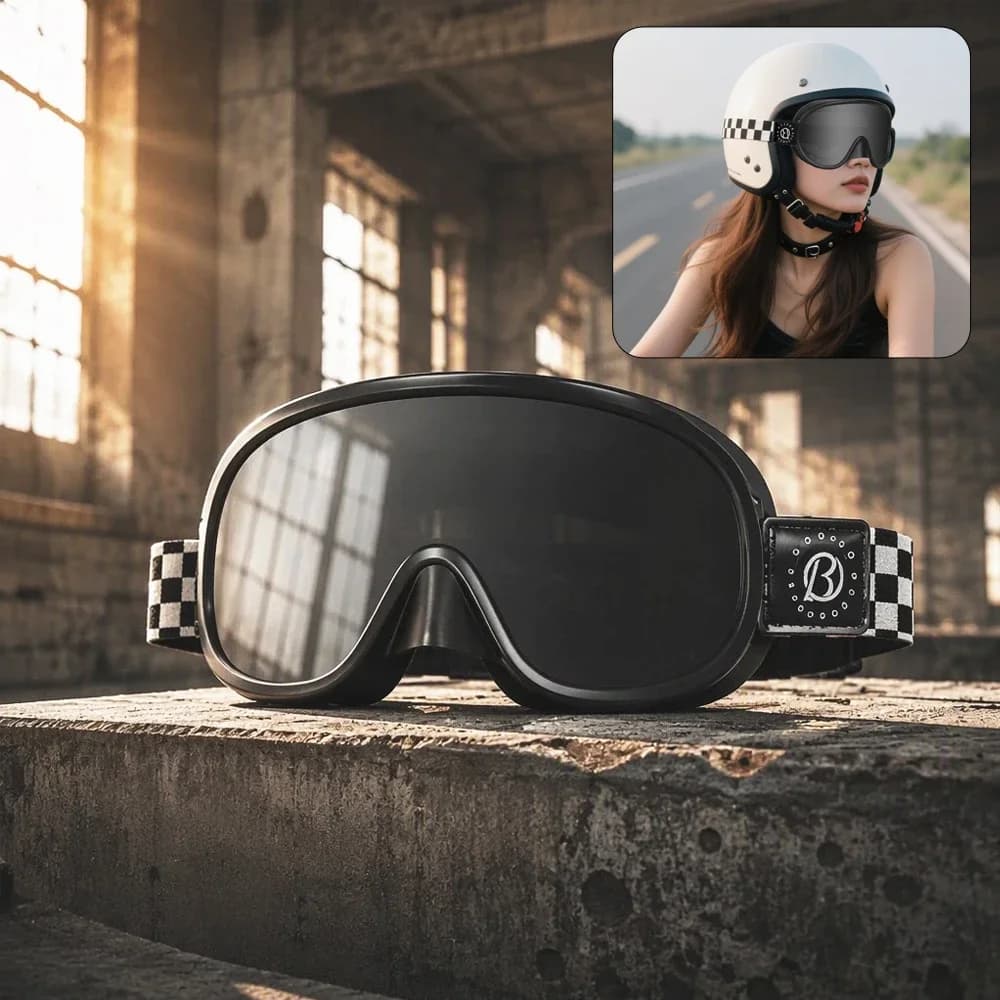 BOLLFO Motocross Helmet Goggles Men Women Vintage Motorcycle Riding Gear UV400 Anti-fog Ski Glasses Snowmobile Snowboard Brille
