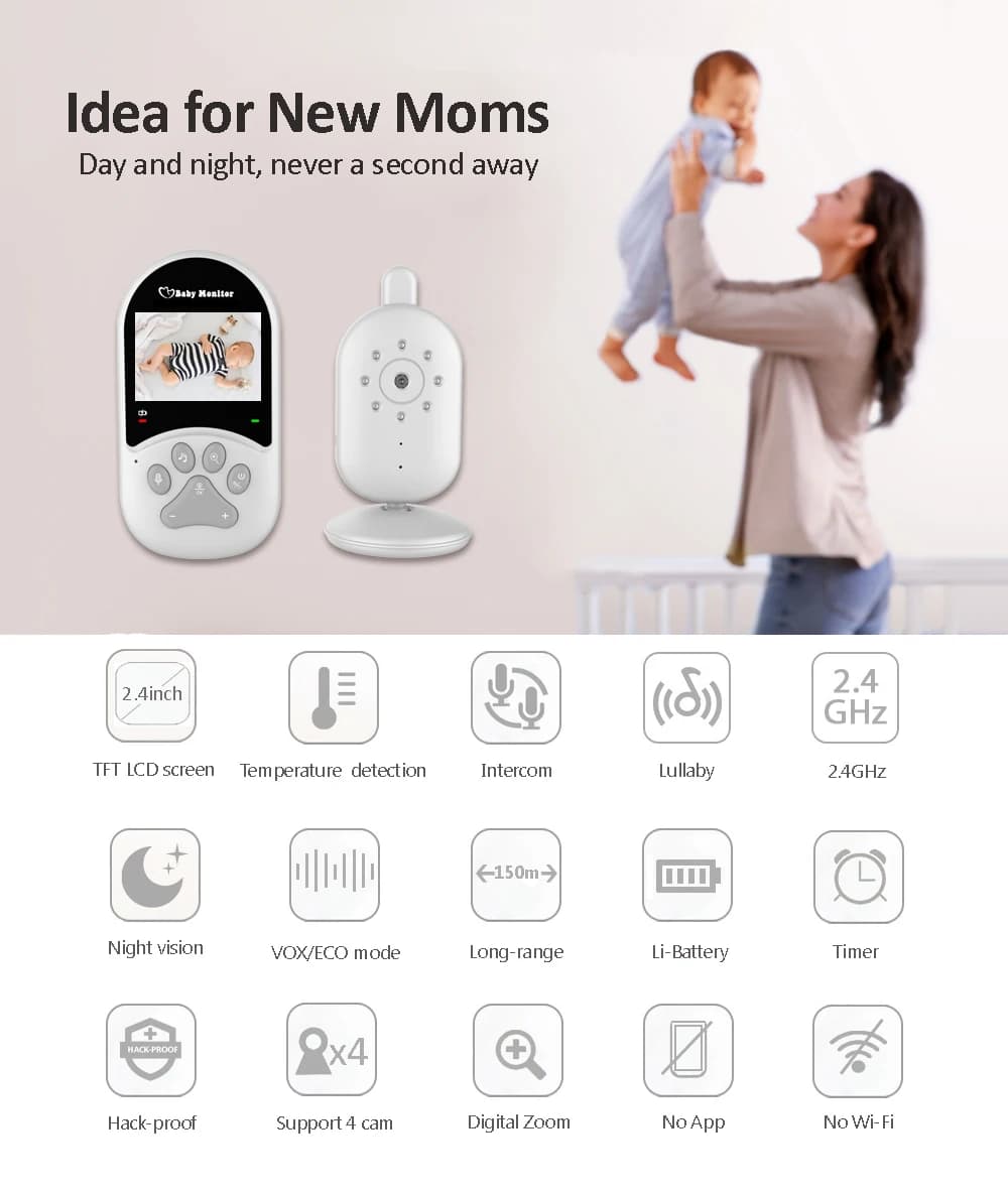 2.4Inch IPS Screen Digital Baby Monitor Temperature Monitoring Lullaby Babysitter Nanny Cam Intercom VOX Baby Camera