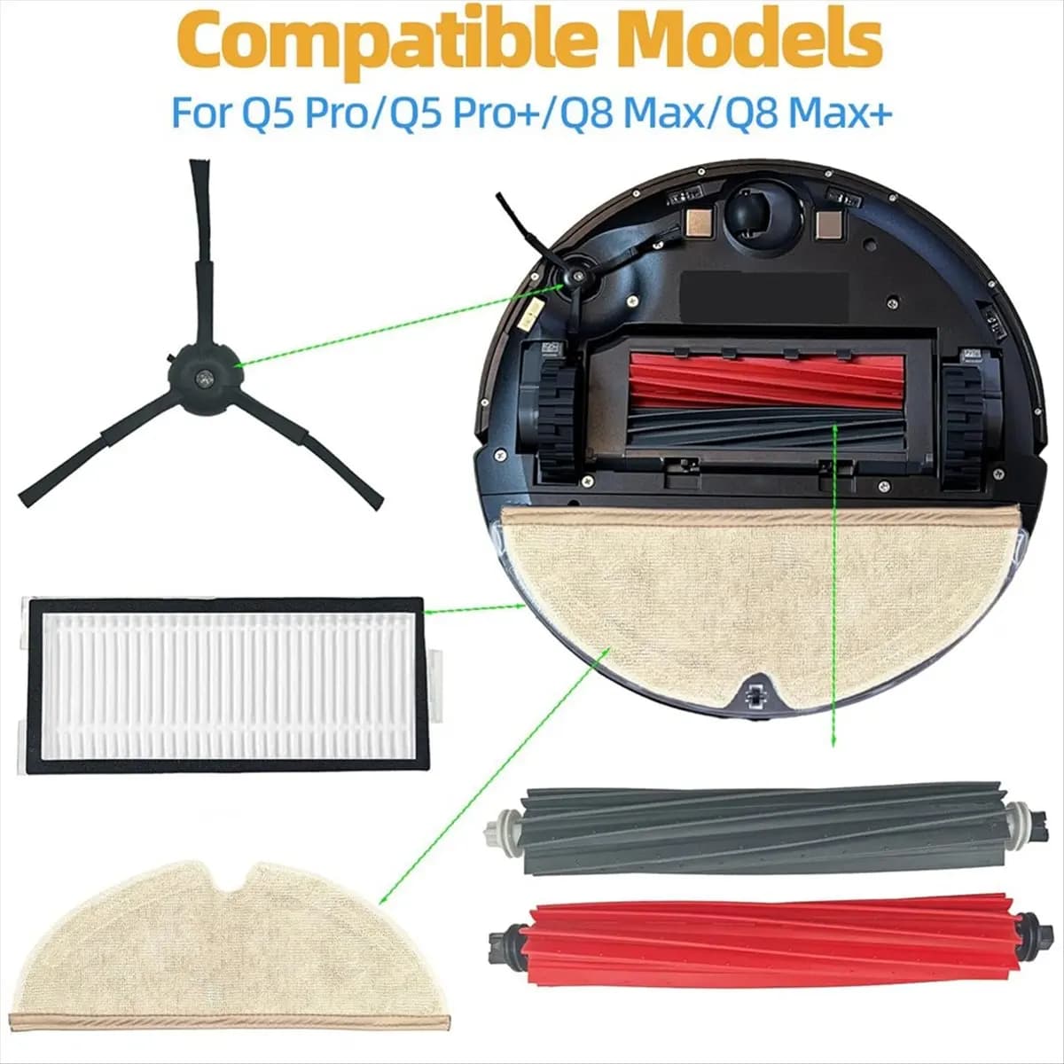A92G New For Q5 Pro/Q5 Pro+/Q8 Max/Q8 Max+ Robot Vacuum Cleaner Main Side Brush Hepa Filter Mop Cloth Dust Bags