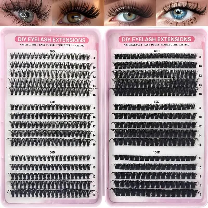 570 Pieces Fake Eyelashes Individual 30D/40D/50D/60D, Home Application Kit Fai-da-Te, Eyelash Extensions, Makeup Set