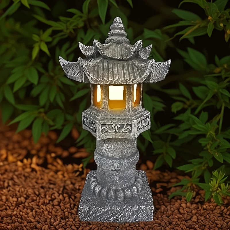 Solar Pagoda Light IPX4, Japanese Pathway Light, Solar Outdoor Statue, Garden Light, Zen Pagoda Decorative Light for Courtyard and Porch, Light Control Light, Outdoor Statue