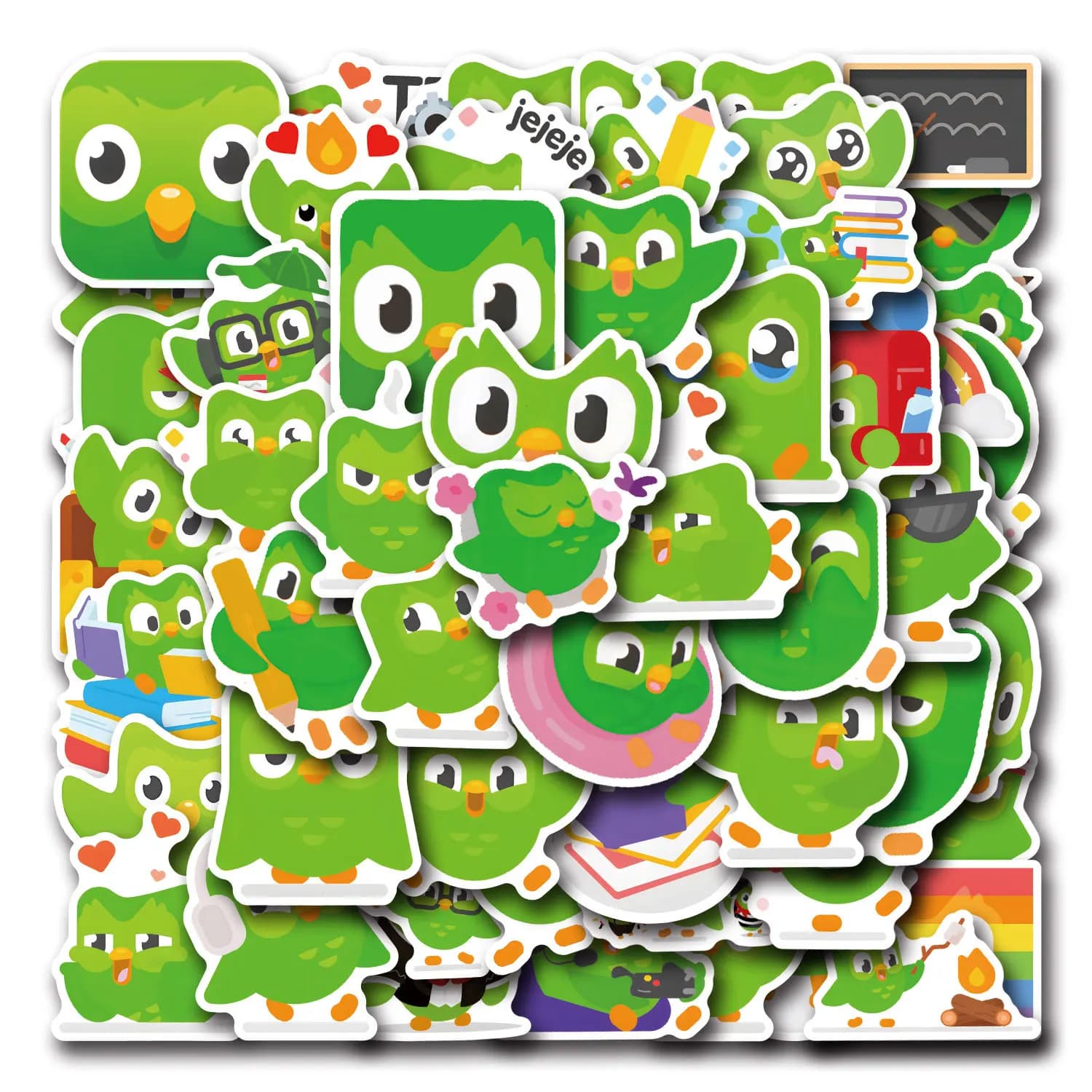 10/55PCS Duolingo Adesivi Software di Apprendimento Green Bird Cartoon Decalcomanie Notebook FAI DA TE Telefono Cancelleria Frigo Decorazione Giocattoli