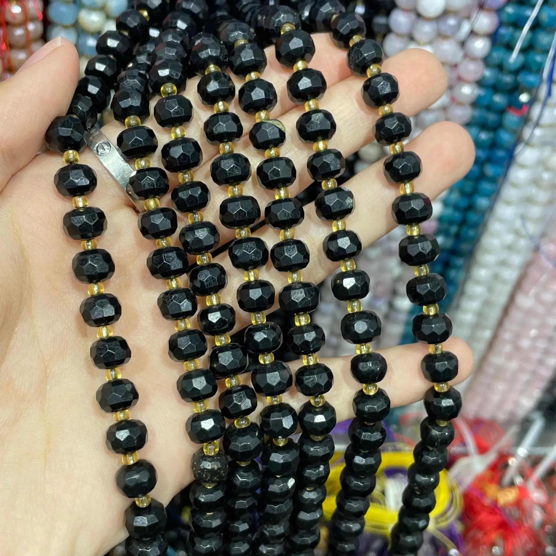 Perle a Forma di Abaco Sfaccettate in Tormalina Nera Naturale 6x8mm, per Creazione di Collane e Bracciali Fai-da-Te, Vendita all'Ingrosso