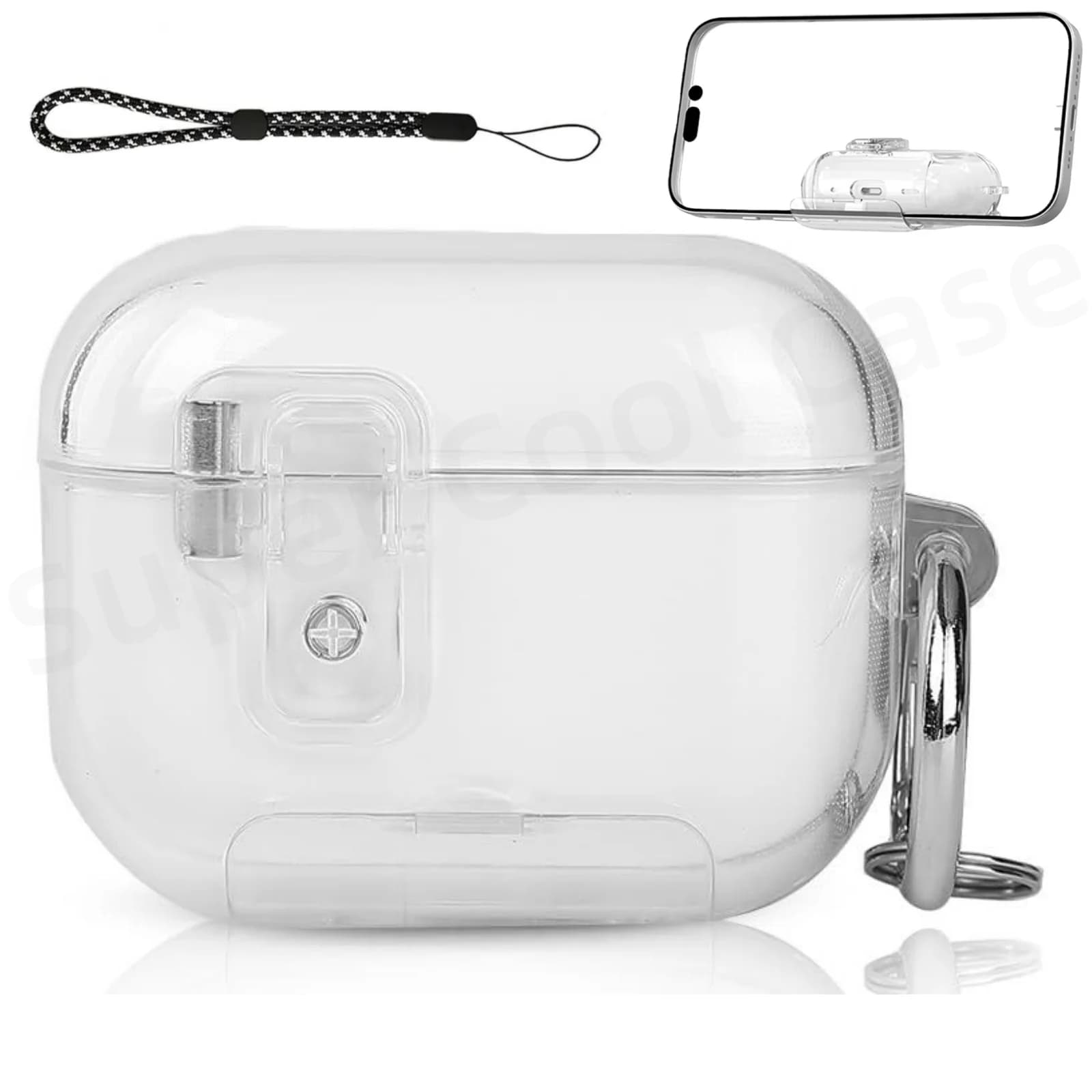2025 per AirPod Pro 3 Custodia con supporto per telefono con cordino e kit di pulizia Custodia protettiva antiurto in TPU per AirPods Pro di terza generazione