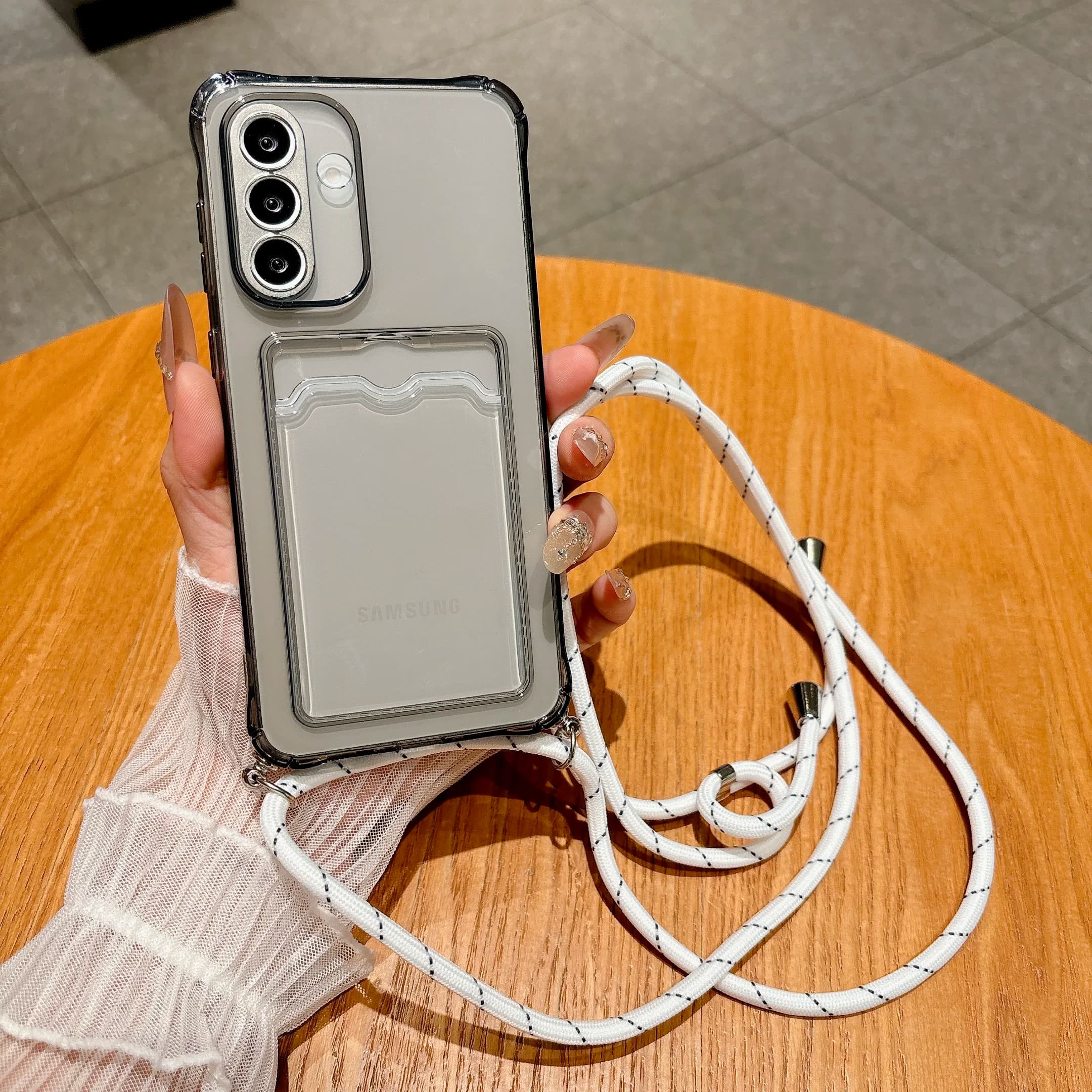 Custodia a tracolla grigio chiaro con porta carte e telefono per Samsung Galaxy A73 A72 A71 A57 A56 A55 A54 A53 A52 A51 A50 S 4G 5G