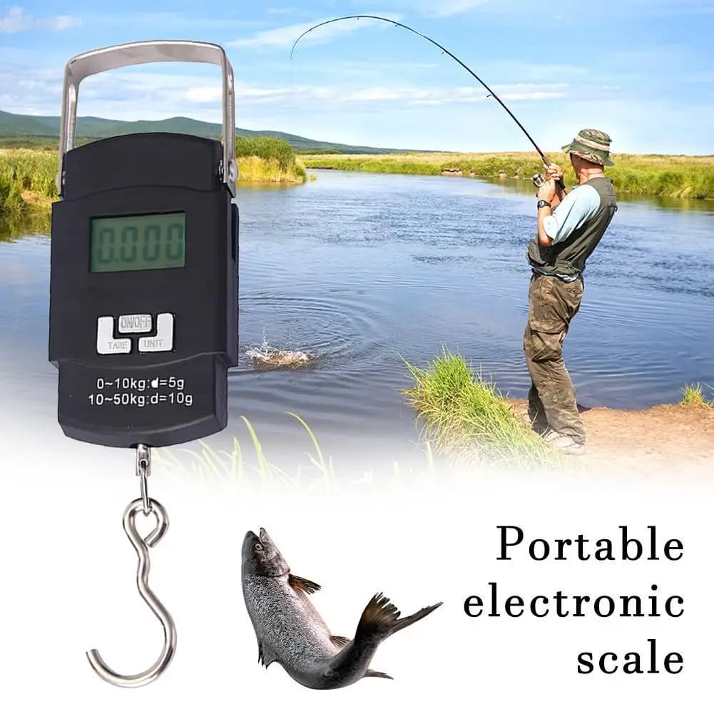 Bilancia Elettronica Portatile con Gancio 50kg, Bilancia da Pesca con Display LCD Digitale, Mini Bilancia per Bagagli e Accessori da Pesca