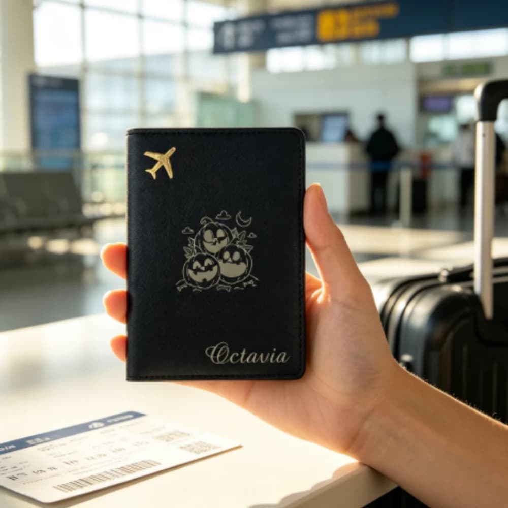 Personalized Name Classic Vegan Leather Passport Cover, Ideal Christening Gift Travel Holder, Gifts for Family Members