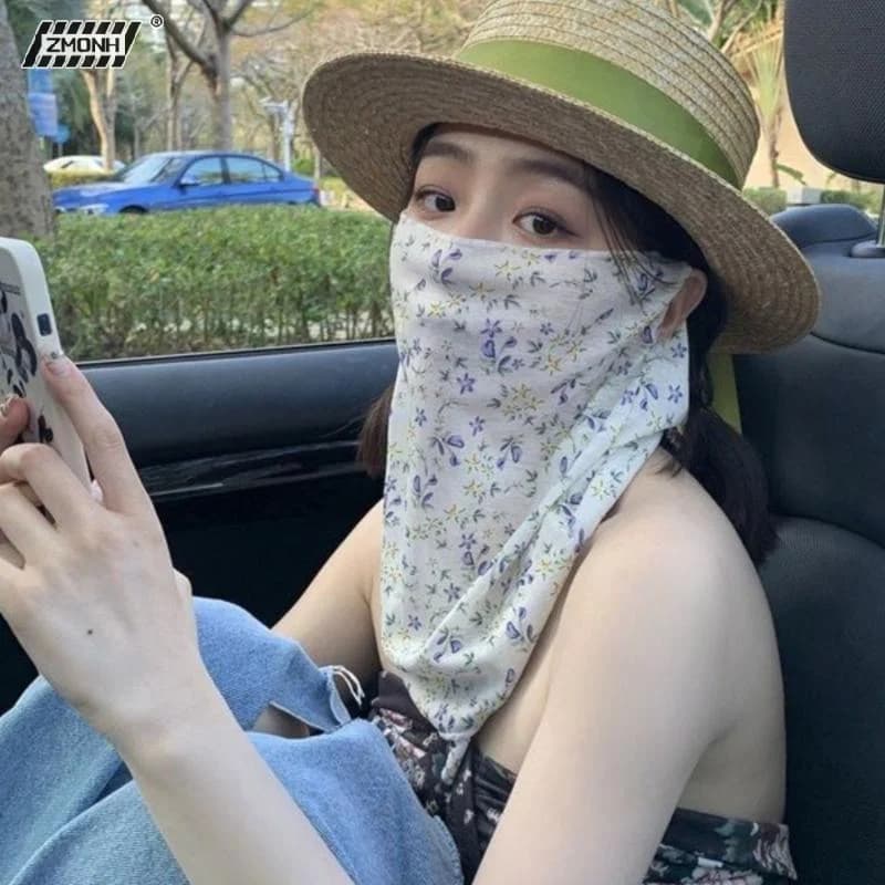 [H]Flowers Summer Sunscreen Mask Full Face Ultraviolet Female Thin Section Cover Face Veil Mask Neck Neck Protector