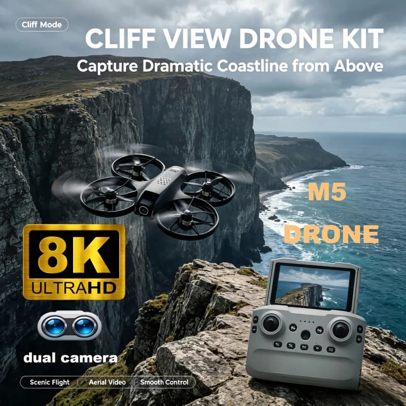 2026 New M5 Mini Drone 2.4inch Control Dual 8K Camera | Optical Flow Positioning Telescopic screen control For Beginner gifts