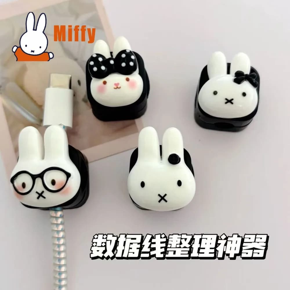 Kawaii Miffy Magnetic Cable Organizer Cute Rabbit Cord Holder Magnetic Desktop Wall Wire Management Charging Cable Clip Gift