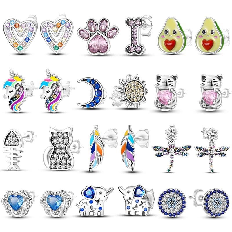 Orecchino da donna placcato in argento Orecchini a bottone carini Fiore di zircone Cuore di gatto Orecchino dal design originale Gioielli squisiti