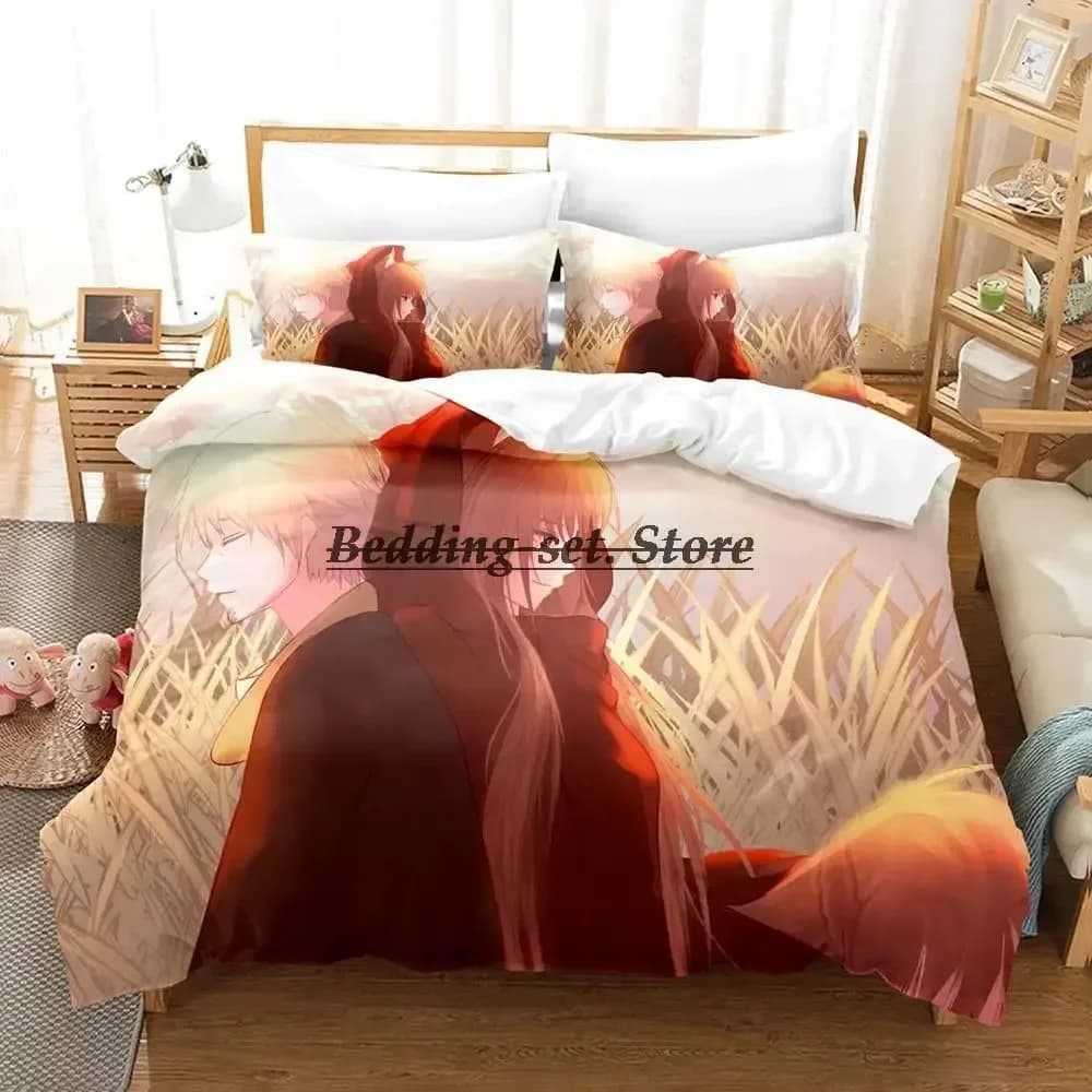 Set di Biancheria da Letto Spice and Wolf con Holo e Lawrence, Disponibile in Varie Misure per Adulti e Bambini, Set Anime per Camera da Letto
