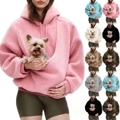 Felpa con cappuccio basic da donna, trasportino per animali domestici, maglietta spessa con tasca per gatti, pullover traspirante