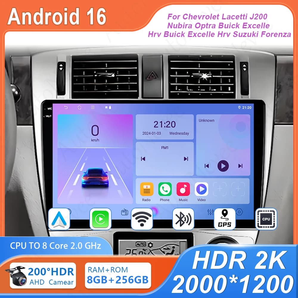 Autoradio Android con GPS per Chevrolet Lacetti J200, Nubira, Optra, Buick Excelle HRV, Suzuki Forenza