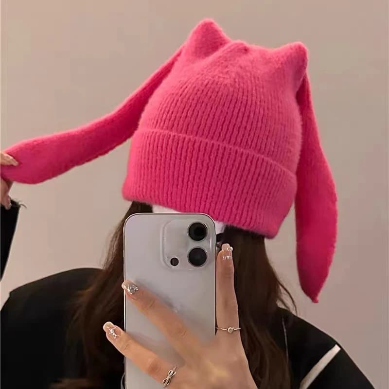 Cappello con Orecchie Lunghe Lavorato all'Uncinetto, Simpatico Cappello da Coniglio, Berretto Invernale Caldo per Donne