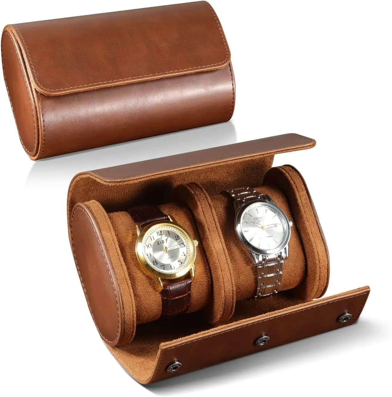 Custodia da Viaggio per Orologi da Uomo e Donna - 2 Scomparti con Cuscini Rimovibili e Divisori Solidi per Casa ed Esposizione, Marrone