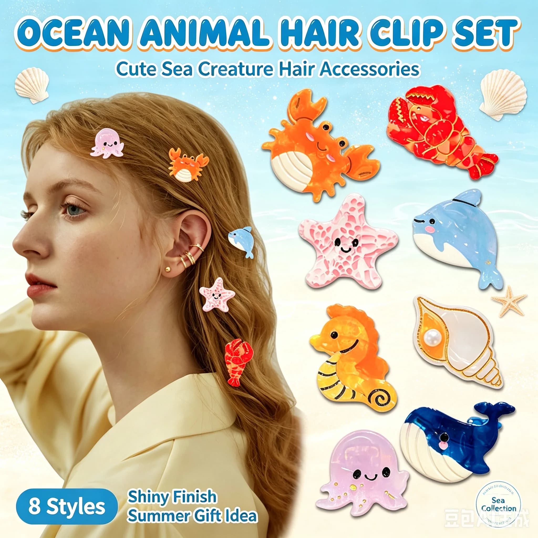 Mini Cute Ocean Animal Hair Claw Clips, Small Cartoon Hair Catch for Baby Hairs & Bangs, Stackable Lovely Hair Accessory for Beach, Vacation, Daily Wear, Parties & Holiday Gifting