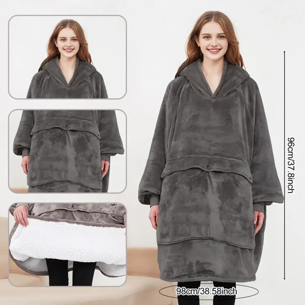 Pullover in peluche riscaldato tramite USB, coperta in pile, felpa da donna, coperta invernale, felpa con cappuccio, coperte calde indossabili oversize