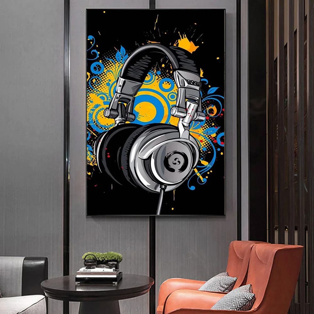 Graffiti moderni Cuffie in argento Poster e stampe Dipinti su tela Immagini da parete per soggiorno Decorazioni per la casa (senza cornice)