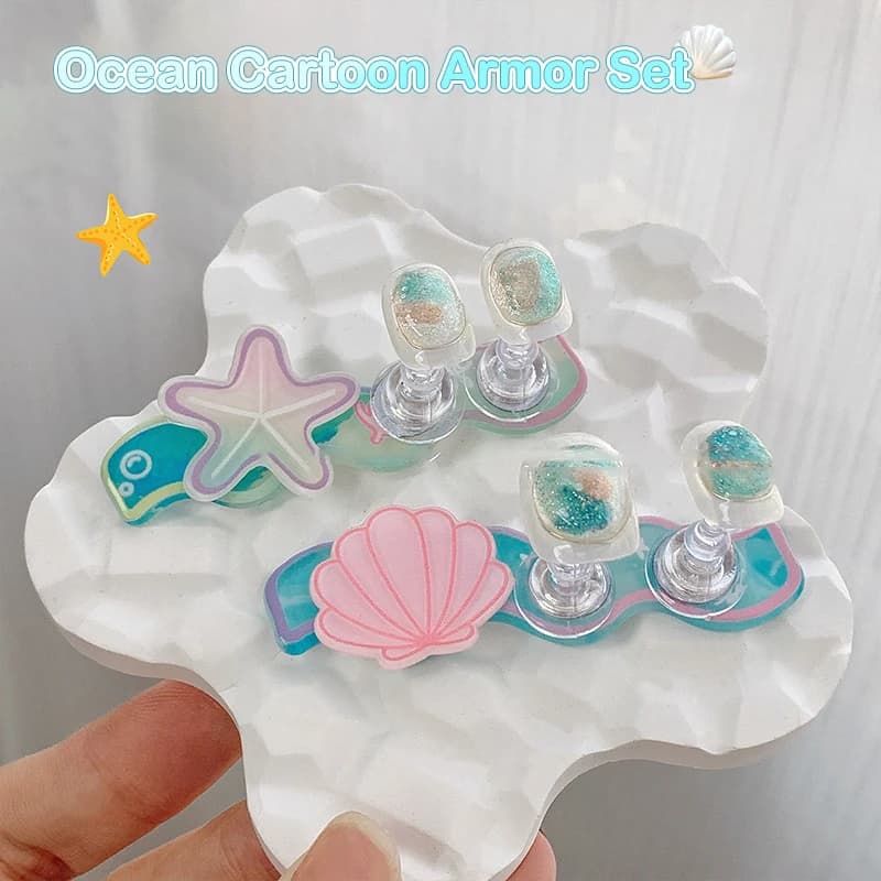 Set di 3 Pezzi Espositore Magnetico per Unghie a Tema Oceano, con Scacchi, Conchiglie e Onde, per Mostrare Smalti Gel e Pratica Manicure