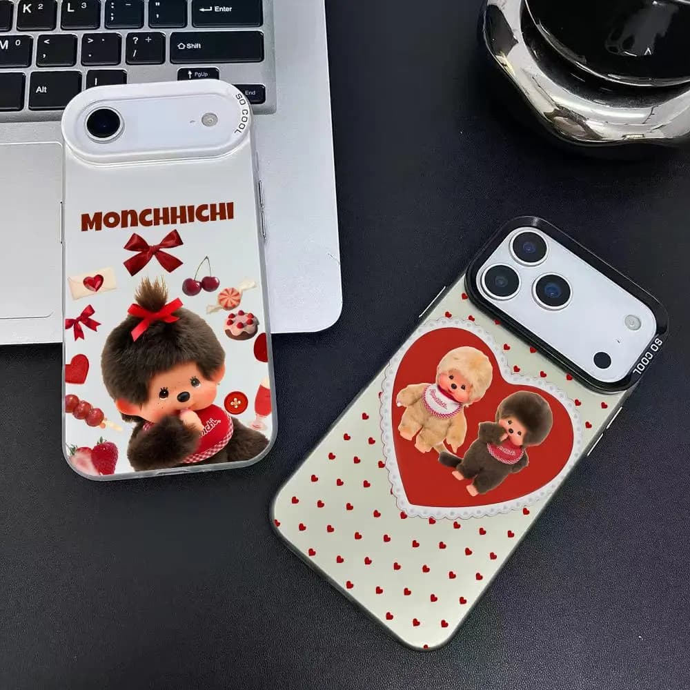 Vute Cartoon M-Monchhichi Cassa Del Telefono Per IPhone 17 16 15 14 13 12 11 Pro Max Air Opaco Laser Aurora Cassa Del Telefono Antiurto