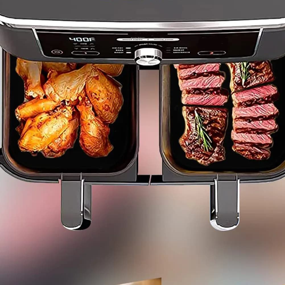 2 Pezzi Tappetini in Silicone per Friggitrice ad Aria, Rivestimenti Antiaderenti per Cestelli da Forno, Tappetini in Silicone per Cucina