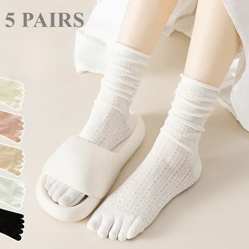 5 pairs of wide socks with five separate fingers Slim summer socks with tulle toe Soft socks for sports yoga Pilates High pipe