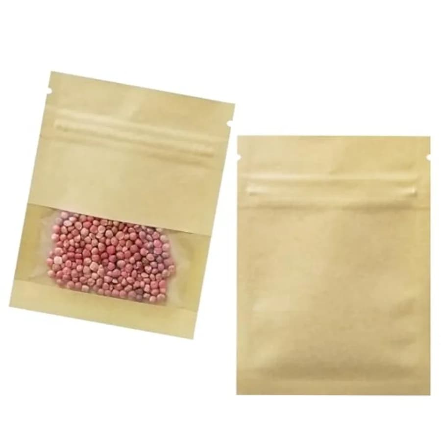 Confezione di Piccole Buste Richiudibili per Semi con Finestra Trasparente, Sacchetti in Carta Kraft Marrone Termosaldabili per Semi di Fiori e Verdure