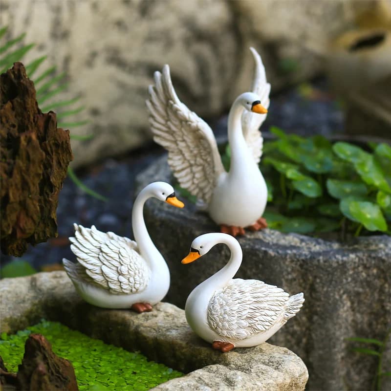 Statuette di Animali in Resina, Ornamenti a Forma di Cigno, Decorazioni per Giardino e Laghetto, Accessori per Casa e Vasi per Piante