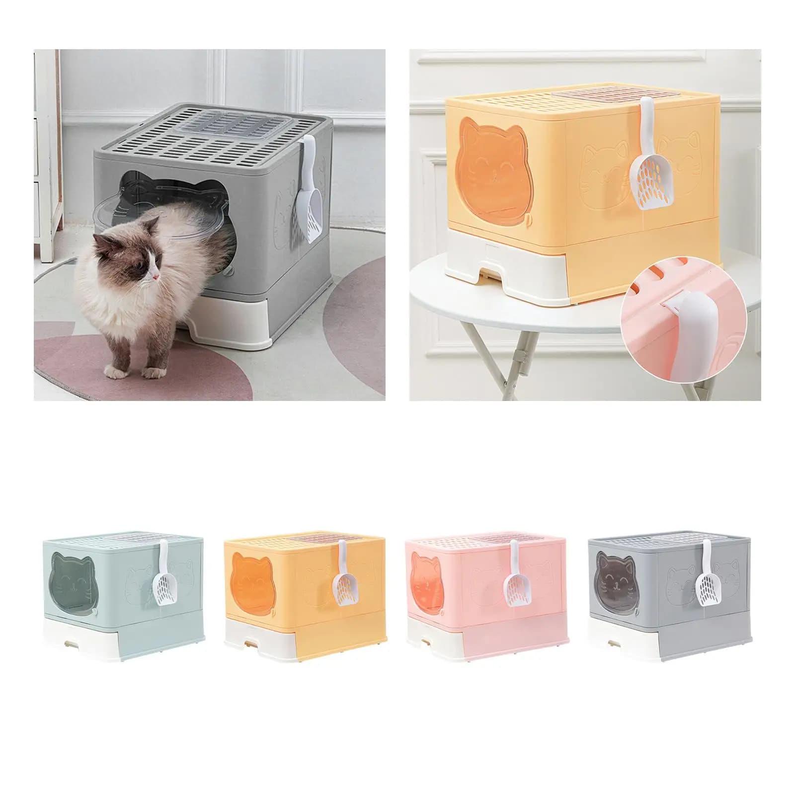 Large Cat Collapsible Drawer Type Hooded Closed Kitty Litter Pan