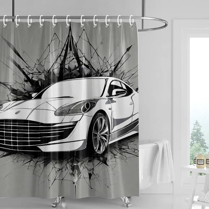 Illustrazione creativa dell'auto tenda da doccia tenda da bagno impermeabile tenda divisoria decorazione del bagno con 12 ganci