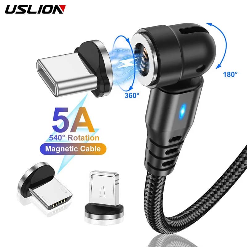 Cavo magnetico 5A 540 Ruota cavo di ricarica rapida tipo C Cavo di ricarica dati per telefono con magnete micro USB per iPhone Xiaomi Samsung