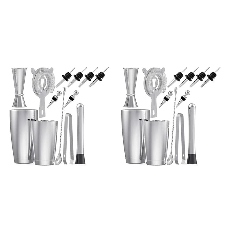 2 Set di strumenti per set di shaker per cocktail Boston in acciaio inossidabile con scatole per shaker da 28 Oz/20 Oz, jigger dosatore, cucchiaio per mescolare