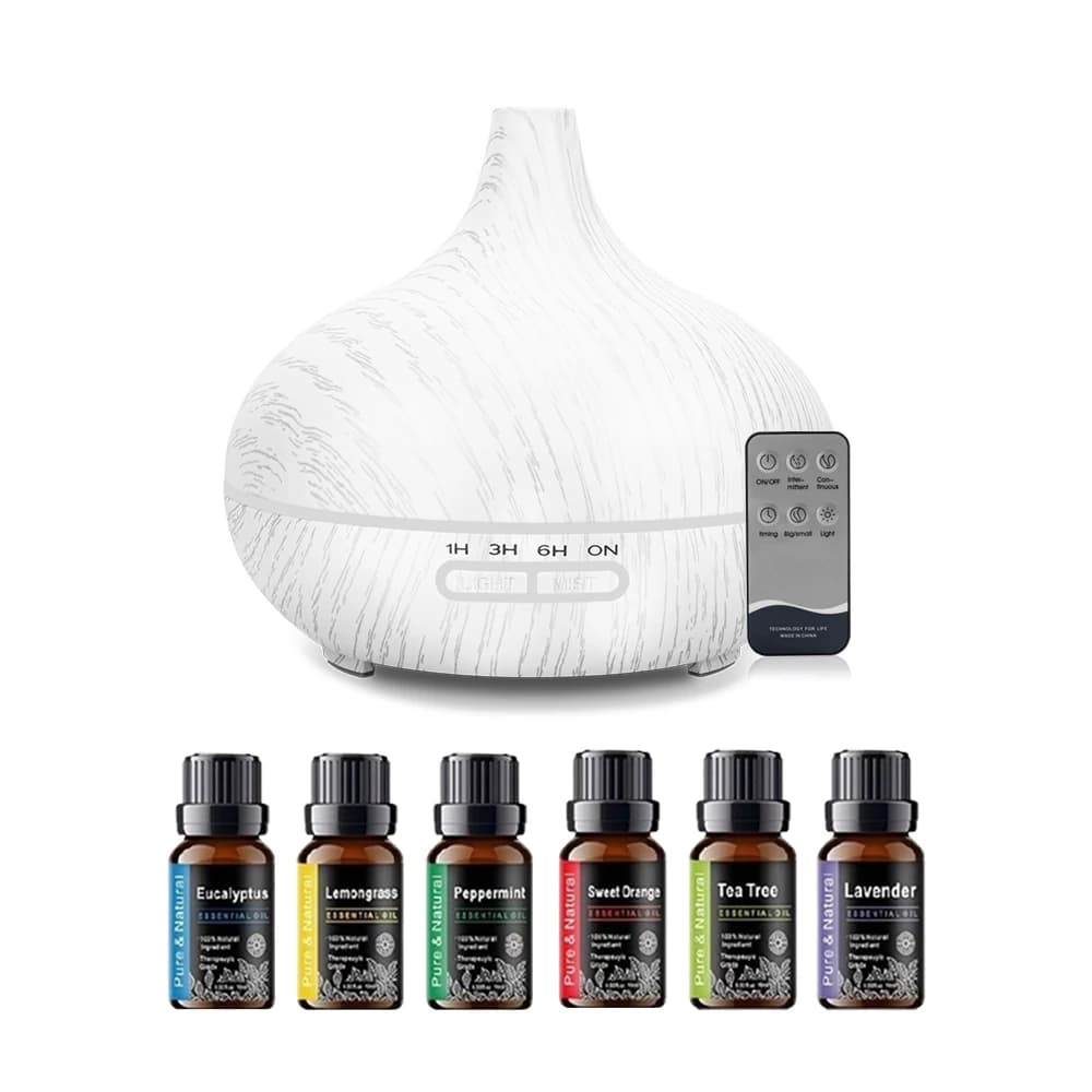Diffusore per la casa 550ml Diffusore di oli essenziali con venature del legno Umidificatore ad ultrasuoni per aromaterapia con 6 oli essenziali automatici remoti