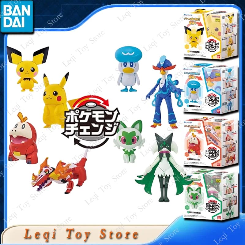 Bandai Originale POKEMON Transformers Serie Pikachu Sprigatito Fuecoco Quaxly Azione Anime Figure Giocattoli Per Bambini Regalo Modello Ornamento