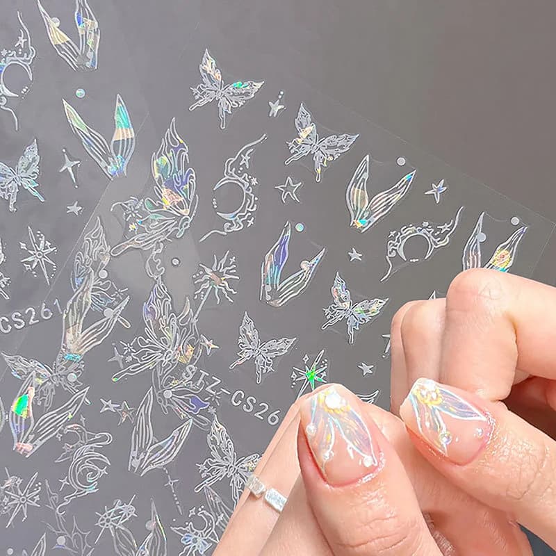Adesivi per Unghie Effetto Coda di Sirena e Farfalla, Decorazioni 3D per Nail Art