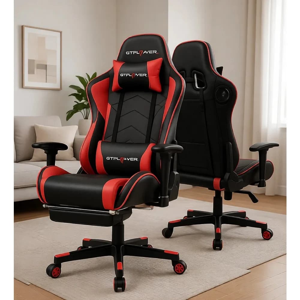 Ergonomic Gaming Chair with Bluetooth Speakers, Adjustable Backrest, 3D Armrests, Footrest for Gamers