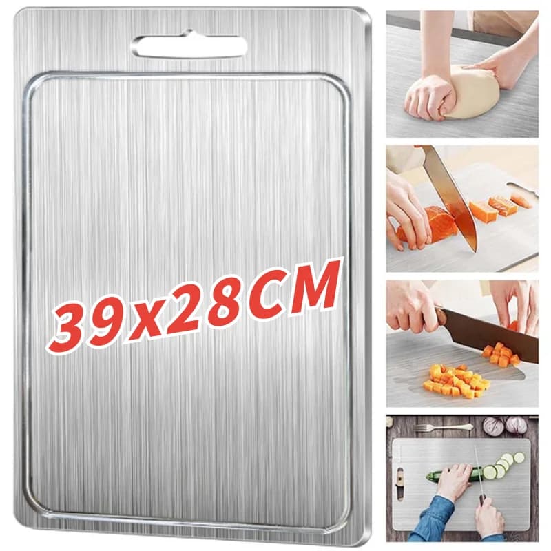 Tagliere in Acciaio Inox per Carne e Verdure, Doppio Lato, Grado Alimentare, 39x28CM, Offerta Speciale
