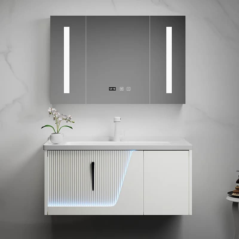 Mobili da bagno semplici e moderni Armadietto a specchio intelligente Lavabo in ceramica Armadi da bagno sotto il lavandino Mobili da bagno