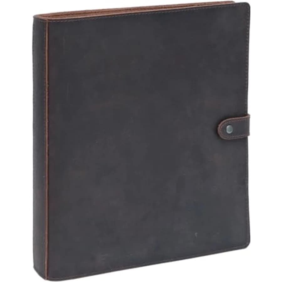 Raccoglitore in pelle a 3 anelli da 1 pollice con anelli rotondi per carta e fogli protettivi da 8,5"x11", tasche interne e chiusura a scatto, formato Letter, stile vintage
