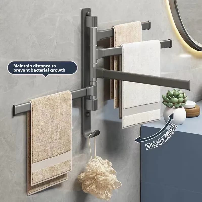 Portasciugamani da Bagno Girevole, Porta Asciugamani in Acciaio Inox con 3/4/5 Barre, Mensola da Cucina, Appendiabiti da Parete