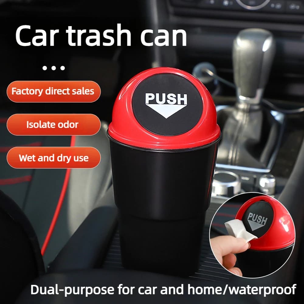 Mini cestino portatile per auto con coperchio a ribalta, contenitore per rifiuti in plastica resistente, opzioni nero/rosso, organizzazione per scrivania del veicolo