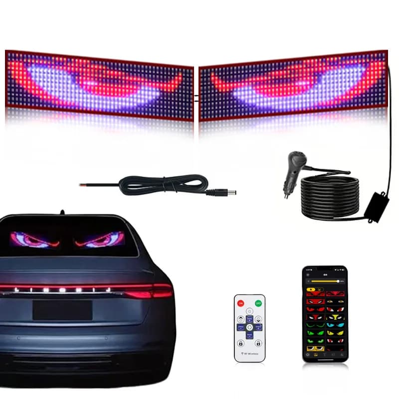 LED display 16.6x150cm for trucks and cars, with devil eye effect, large screen, animations and bright motifs for windscreen, pixel LED panel.