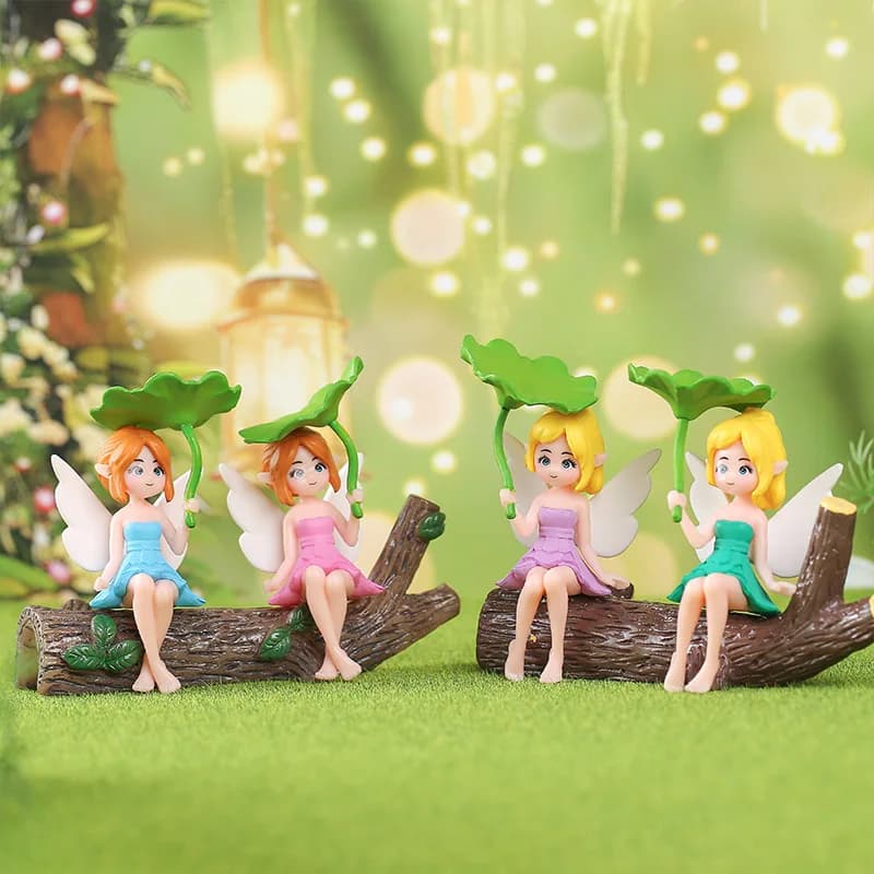 Set di 4 Statuette di Fate a Foglia di Loto, Graziose Decorazioni in Miniatura per Giardino, Auto e Scrivania, Adorabili Ornamenti di Fate