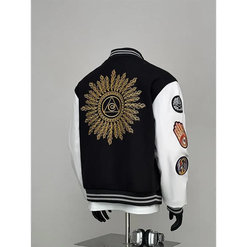 American Style Baseball Jacket Men's Early Autumn Handsome Leather Sleeve Patchwork CleanFit High Street Jacket Coat