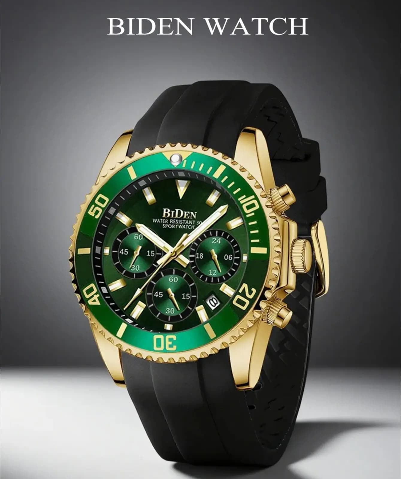 BIDEN Classic Men's Green Watch Fashion Casual Rubber Strap Men's wristwatch With Reloj Hombre Calendar 2025 Sale Calda